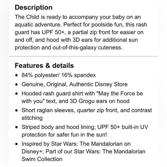 Star Wars Child Rash Guard for Baby – The Mandalorian Size 12-18months - Picture 6 of 7